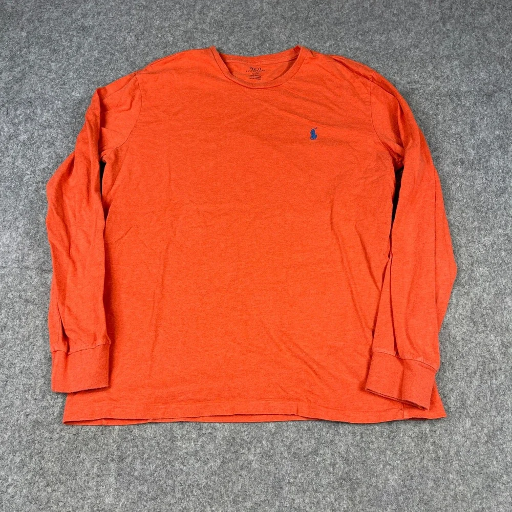 Polo Ralph Lauren Long Sleeve T-Shirt Mens Large Heathered Orange Cotton Logo